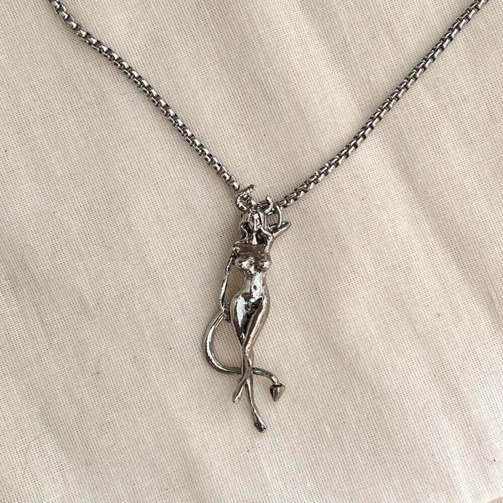 y2k 2000s style heavy metal punk grunge emo sexy devil girl pendant necklace
